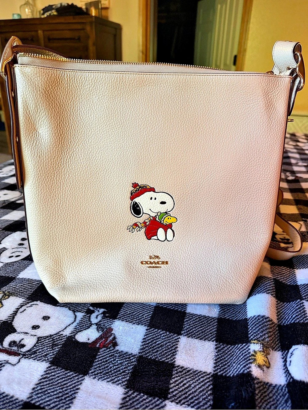 Coach x Peanuts Small Town Bucket Bag with Snoopy Motif Snoopy Pink